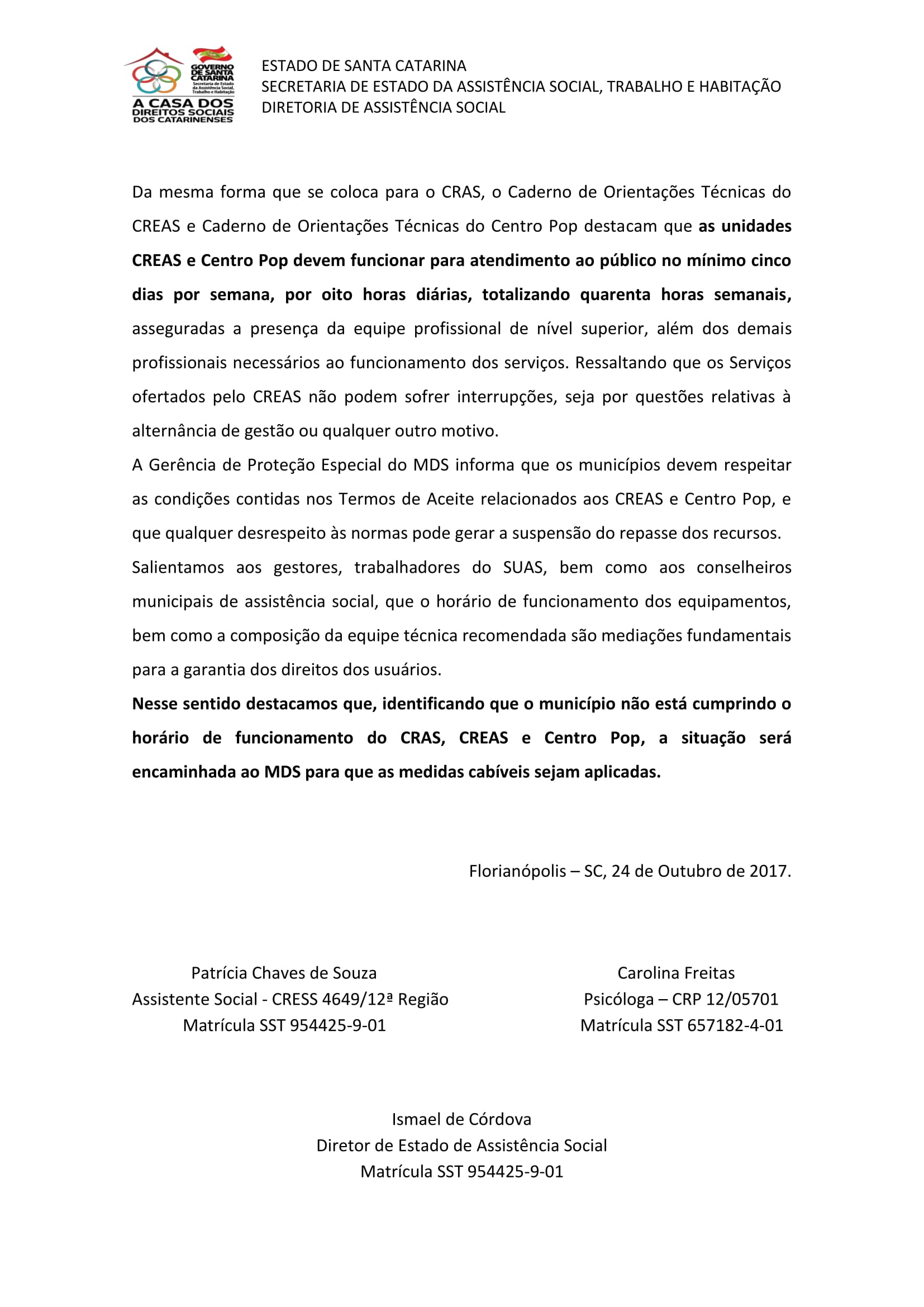 ESCLARECIMENTO HORÁRIOS CRAS CREAS E CENTRO POP 2